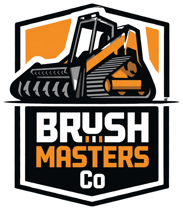 Brush Masters Co badge: a forestry mulcher on a shield.